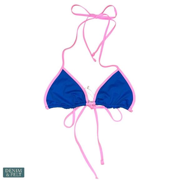 Frankies Bikinis Nick Top & Dove Bottom Set Taffy Blue Pink Trim S NEW/NWT!! - Picture 6 of 16